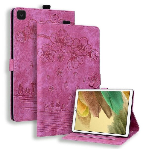 Stand Tablet Case For Samsung Galaxy Tab A7 Lite 8.7-inch Pu Leather Imprinted Flower Cat Cover With Card Slots