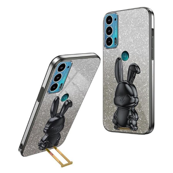 For Motorola Edge 20 Cell Phone Case Cartoon Rabbit Glitter Powder Cover with Kickstand