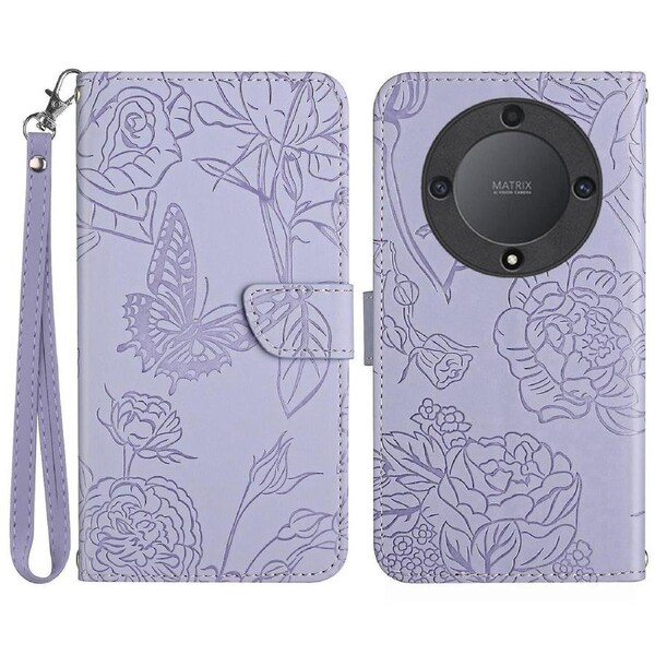 For Honor Magic 5 Lite 5g /x9a 5g Wallet Phone Case Imprinted Leather Phone Stand Cover With Handy Strap