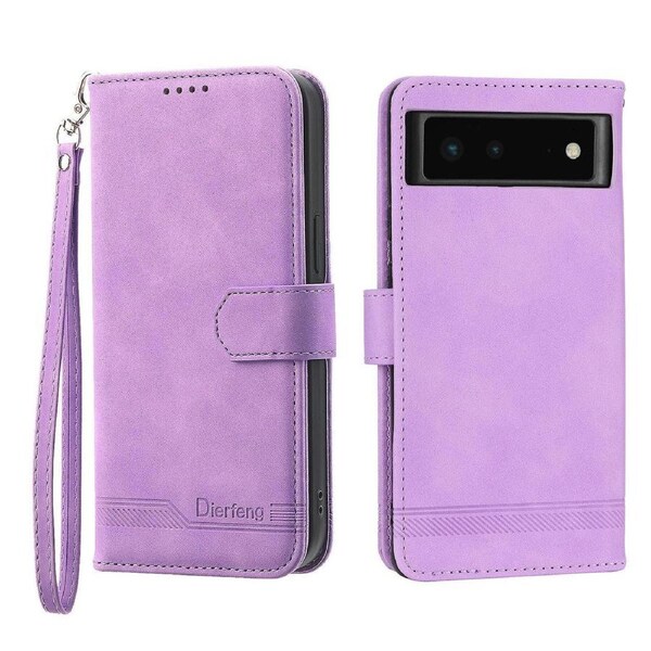 Dierfeng Df-03 Anti-scratch Leather Phone Case For Google Pixel 6, Lines Imprinted Anti-shock Flip Cell Phone Cover Stand Wallet
