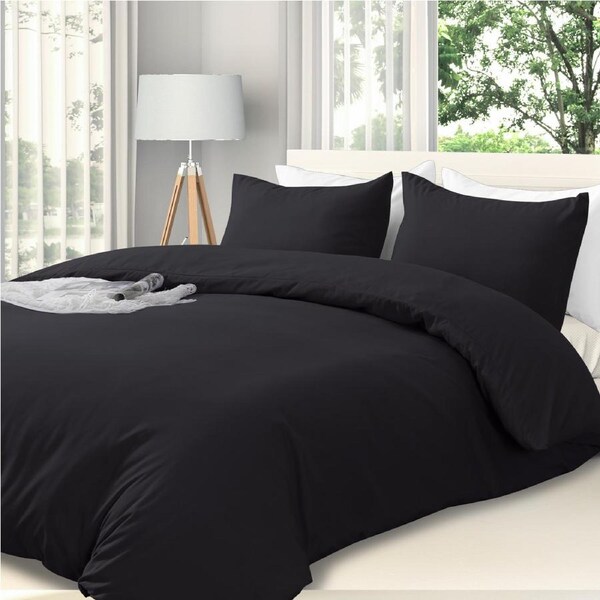 LINENOVA 2000TC Hotel Soft Quilt Cover Pillowcases Set(Black,King)
