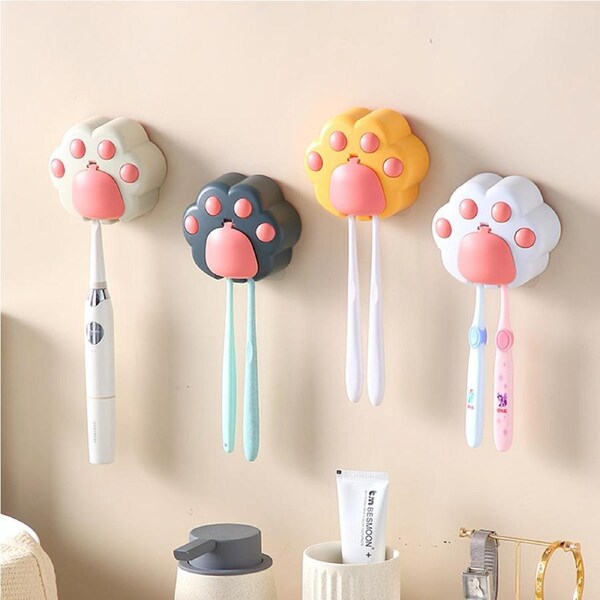 4Pcs Toothbrush Holder Wall Mounted Cute Plastic Toothbrush Holder Storage Rack