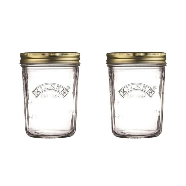 2x Kilner 350ml Glass Wide Mouth Preserve Jar w/ Metal Lid Kitchen Storage Clear