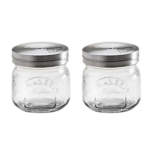 2x Kilner 250ml Glass Jar w/ Shaker Lid Spice/Sprinkle Condiment Container Clear
