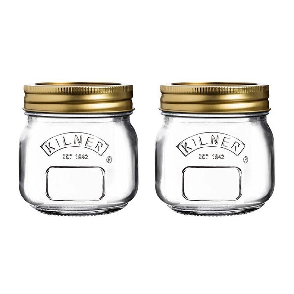 2x Kilner Genuine 250ml Glass Preserve Jar w/ Metal Lid Kitchen Container Clear