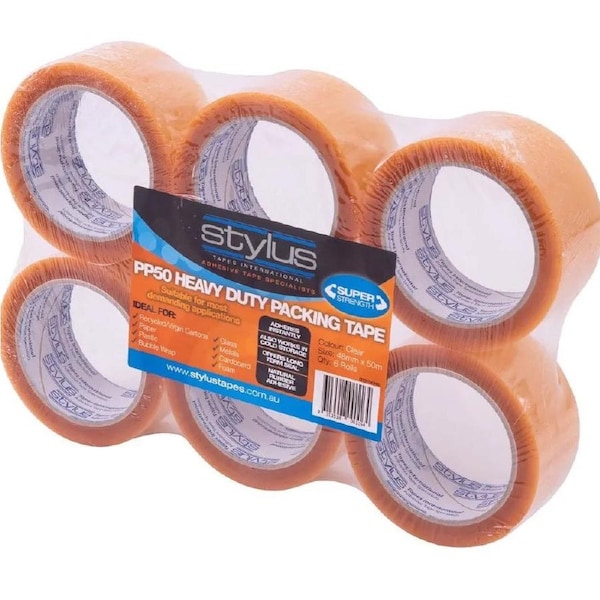 Stylus PP50 Heavy Duty Packing Tape Super Strength Clear 48mmx50m 6 Rolls