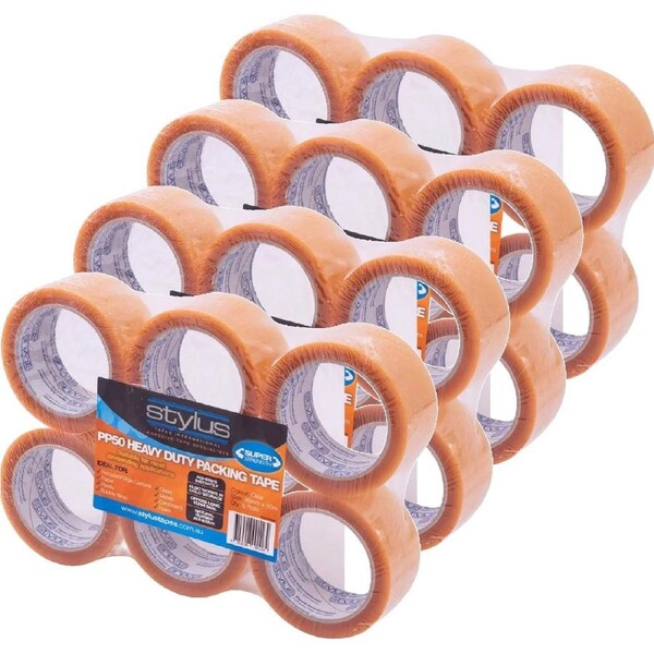 Stylus PP50 Heavy Duty Packing Tape Super Strength Clear 48mmx50m 24 Rolls Bulk