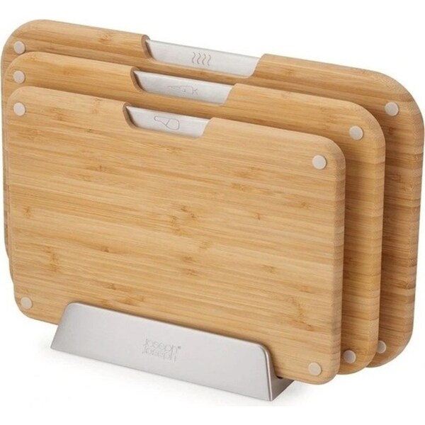 3pc Joseph Joseph Nest Bamboo Chopping Boards Set w/ Metal Storage Stand