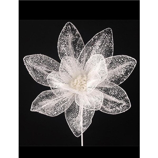 White Organza Poinsettia Christmas Tree Pick