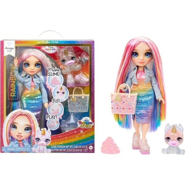 Rainbow High Rainbow World Sparkle Slime Kit and Pet Amaya Raine and Rainbowie