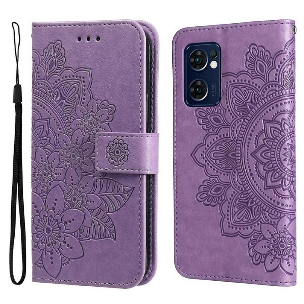 For Oppo Find X5 Lite/reno7 5g (global) All-fall Protection Strap Design Cover Flower Imprinting Wallet Leather Adjustable Stand Phone Case
