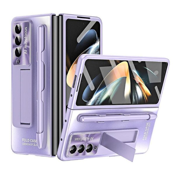 Ag Matte Hard Pc Kickstand Case For Samsung Galaxy Z Fold3 5g, With Glass Front Film/stylus Pen