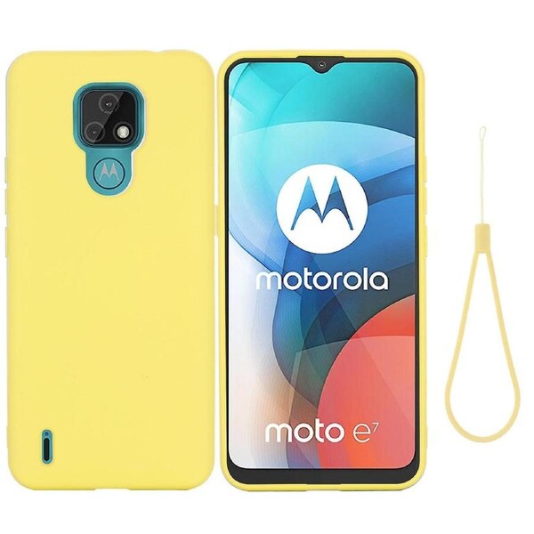 Plain Liquid Silicone Phone Protective Case + Handy Strap For Motorola Moto E7 2020