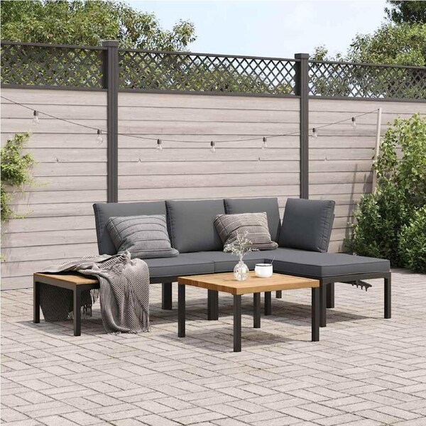 4 Piece Garden Sofa Set with Cushions Black Aluminium vidaXL