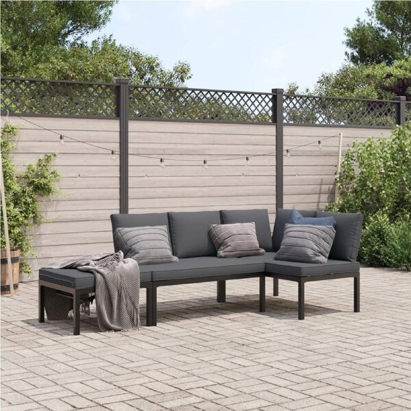 3 Piece Garden Sofa Set with Cushions Black Aluminium vidaXL