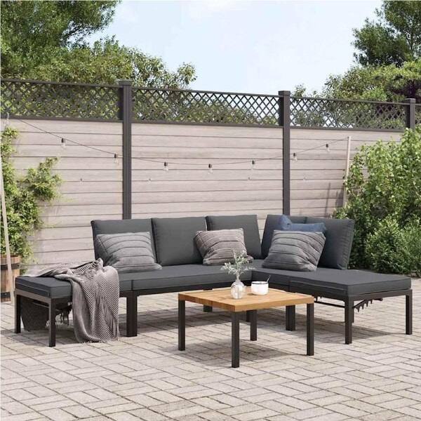 5 Piece Garden Sofa Set with Cushions Black Aluminium vidaXL