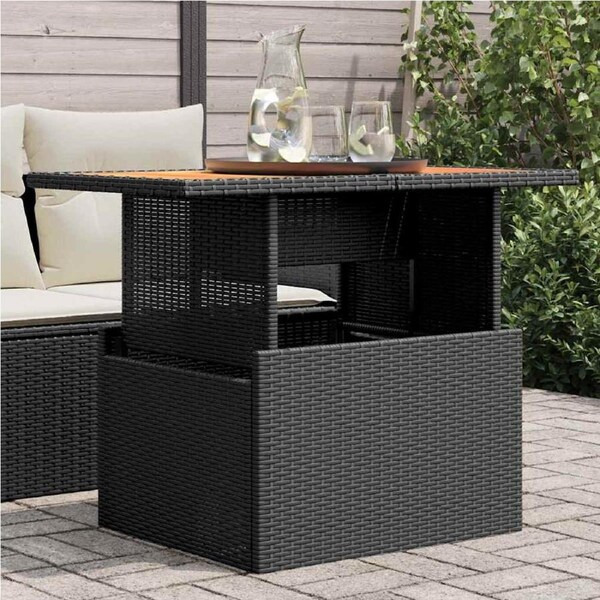 Garden Table Black 100x55x73 cm Poly Rattan and Acacia Wood vidaXL