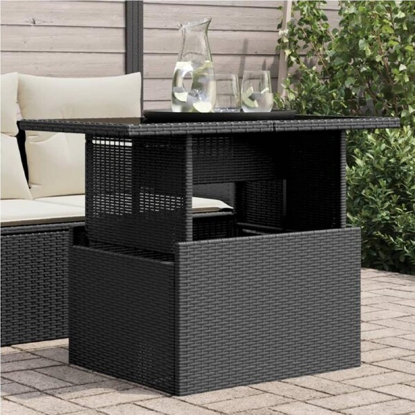 Garden Table with Glass Top Black 100x55x73 cm Poly Rattan vidaXL
