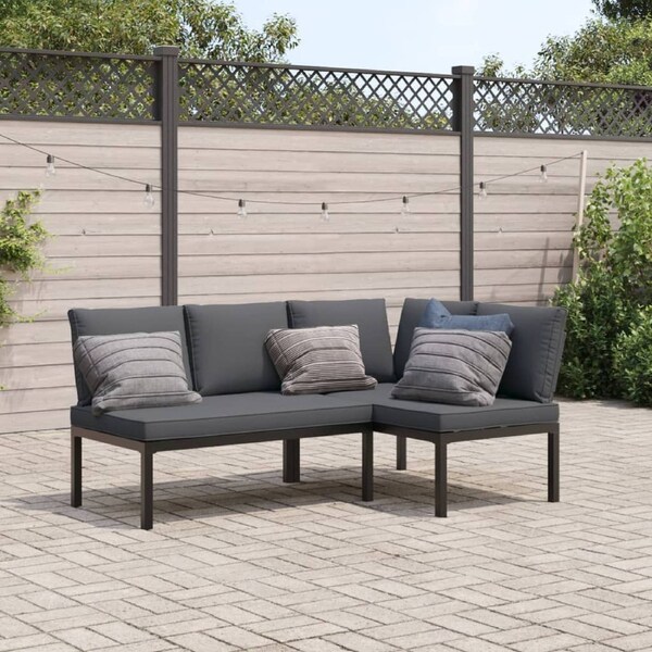 2 Piece Garden Sofa Set with Cushions Black Aluminium vidaXL