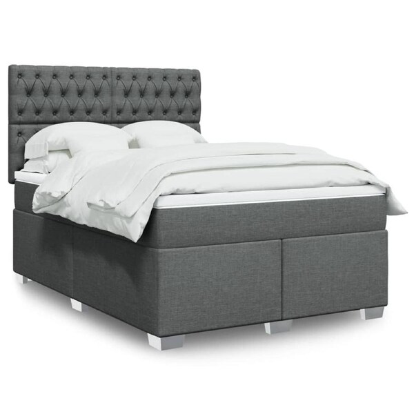 Box Spring Bed with Mattress Dark Grey Queen Fabric vidaXL