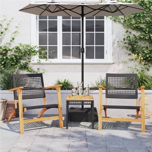 3 Piece Bistro Set Black Poly Rattan and Solid Wood Acacia vidaXL