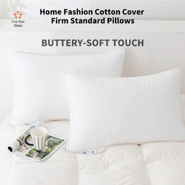 Home Fashion Cotton Cover Firm Standard Pillows 2 Pieces