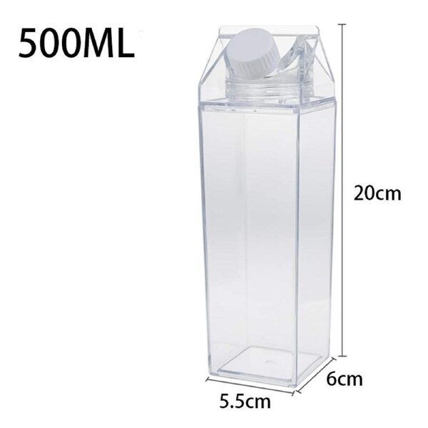 2 Pack Transparent Portable Milk Water Bottle Square Juice Cup for Outdoor Sports