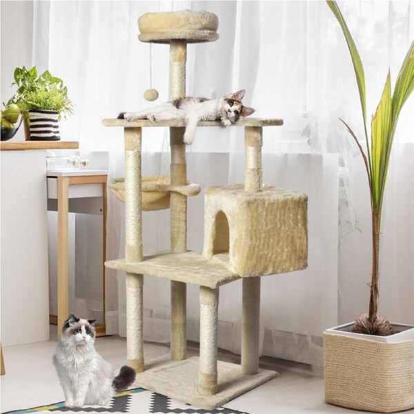 Pawz Cat Tree Wooden Scratching Post Scratcher Condo House Tower Toys 67-168cm Beige / 130cm