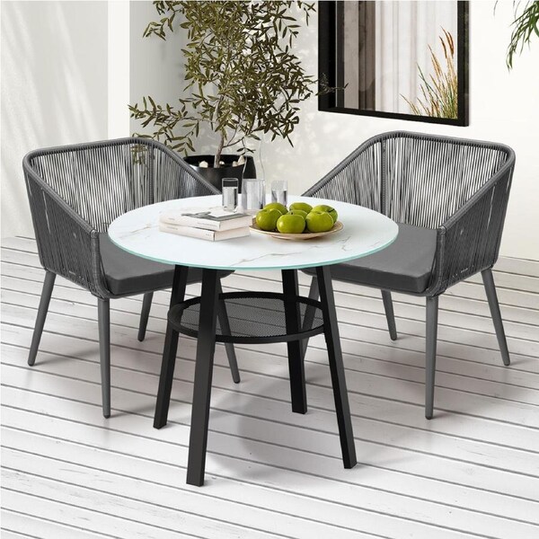 Livsip 3PCS Outdoor Dining Setting Marble-style Table Patio Furniture Bistro Set