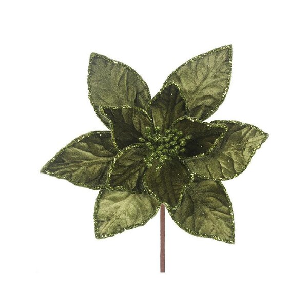 Sage Green Velour Poinsettia Christmas Tree Pick
