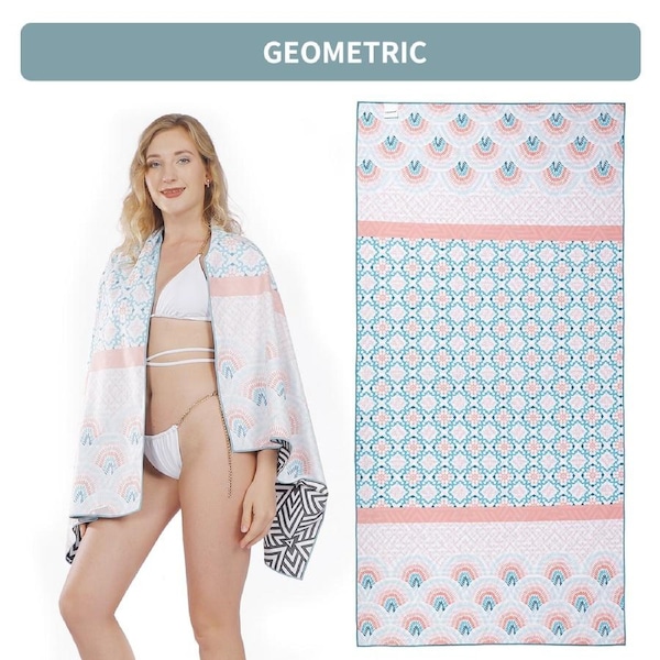 LINENOVA Double-sided Sand Free Beach Towel Microfiber Lightweight Ultra Soft Quick Dry Towels GEOMETRIC
