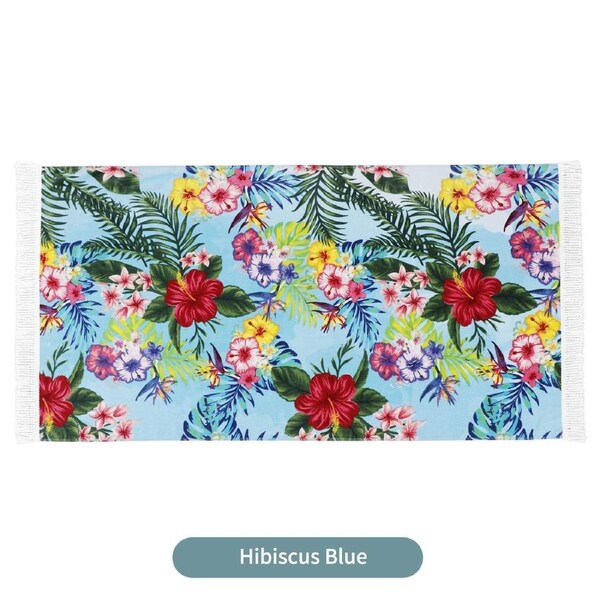 LINENOVA Cotton Beach Towel Swim Pool Towel- Water Absorbent,Ultra-Compact,Lightweight 86 x 163cm Hibiscus Blue