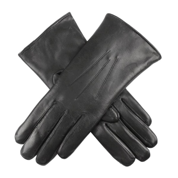 Dents Womens Kangaroo Leather Dress Gloves Cashmere Wool Lined - Black Small