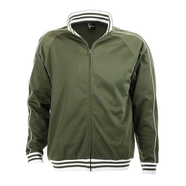 Identitee Mens Varsity Track Suit Top Jacket Jumper Long Sleeve Sunset Urban Casual Army Green / XXX-Large