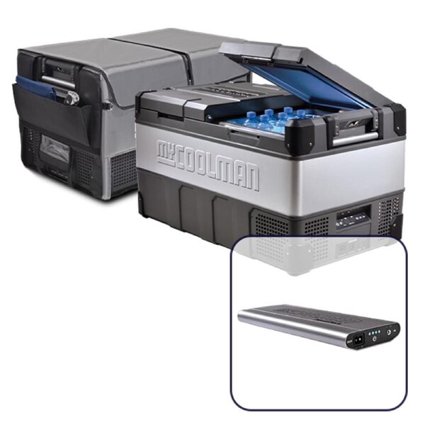 myCOOLMAN Ultimate 96 Litre Dual Zone Portable Fridge Freezer with Cover + 15Ah Power Pack Bundle