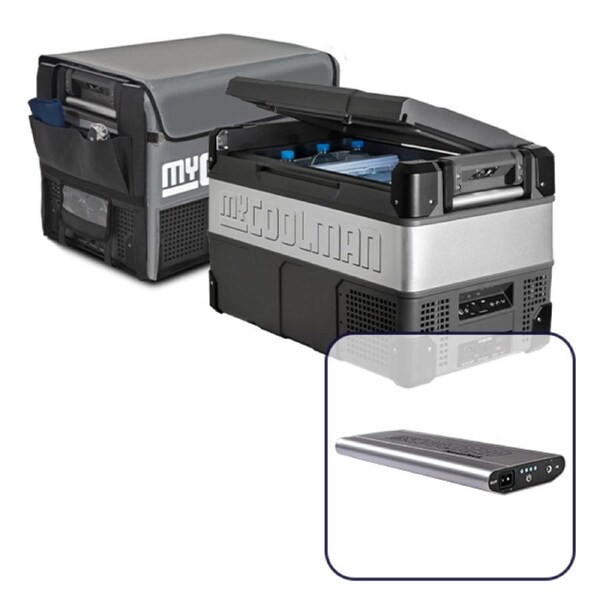 myCOOLMAN Explorer 53 Litre Dual Zone Portable Fridge Freezer with Cover + 15Ah Power Pack Bundle