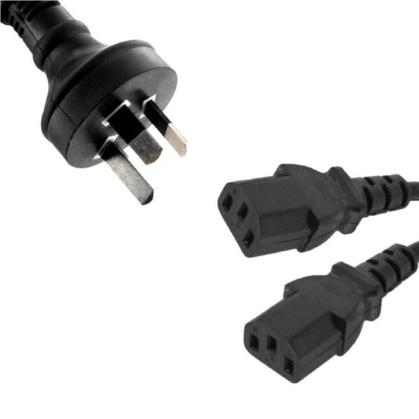 8ware 10A Y Split Power Cable w/ AU/NZ 3-Pin Male Plug Socket For PC Monitor 1m