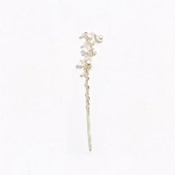 Pearl Flower Vine Hairpin Golden Chinese Style Bridal Hair Accessories