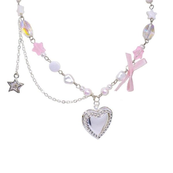 Pink Pentagram Love Pendant Necklace Sweet Jewellery Women Girls Cute Gift