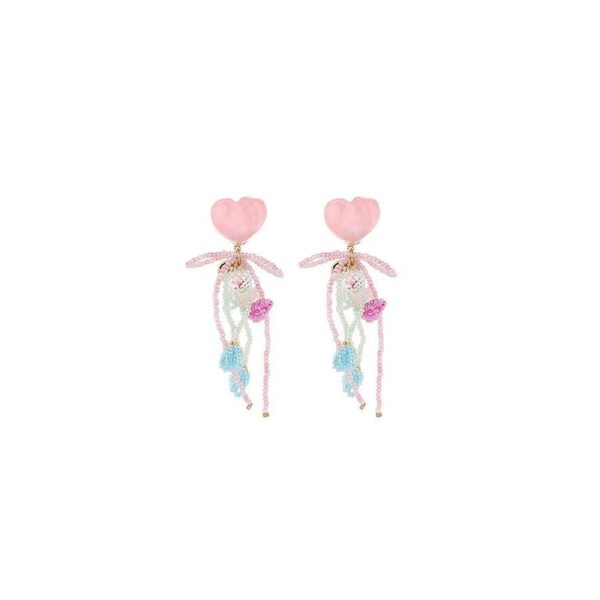 Cute Girly Pink Love Beaded Earrings Bow Bells Fashion Jewellery Women