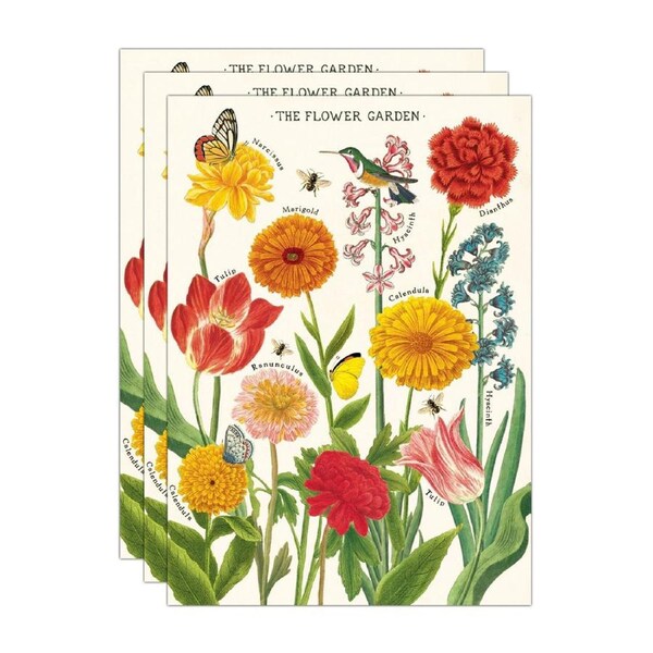 3x Cavallini Paper Poster Prints/Gift Wrap Wall Art Decor 50x70cm Flower Garden