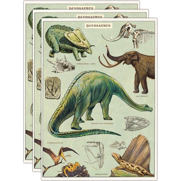 3x Cavallini Paper Poster Prints/Gift Wrap Wall Art Decor 50x70cm Dinosaurs