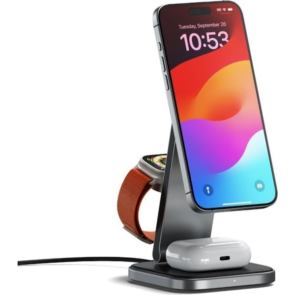 Satechi 3in1 Wireless Charging Stand Qi2 For Apple Watch/iPhone/AirPods BLK