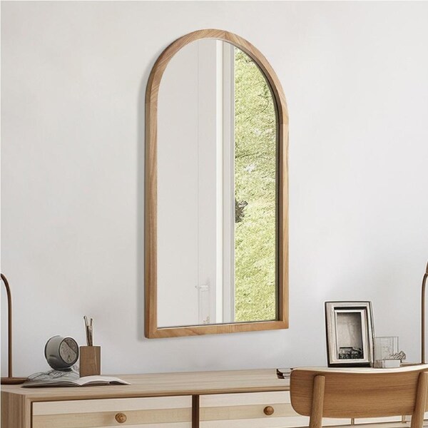 ACA 90x50cm Arched Wall Mirrors Solid Wood Frame Makeup Mirror Home Decor