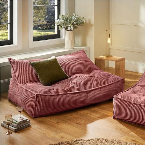 Cadence & Co. Wilde Ribbed Luxe Fleece Double Sofa Bean Bag Lounge Cover Blush