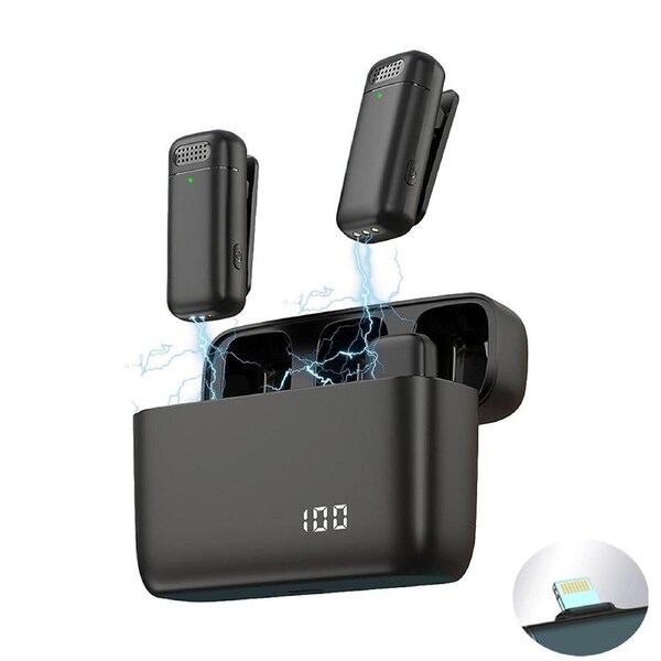 Wireless Lavalier Microphone with 2 Mini Microphones - Black