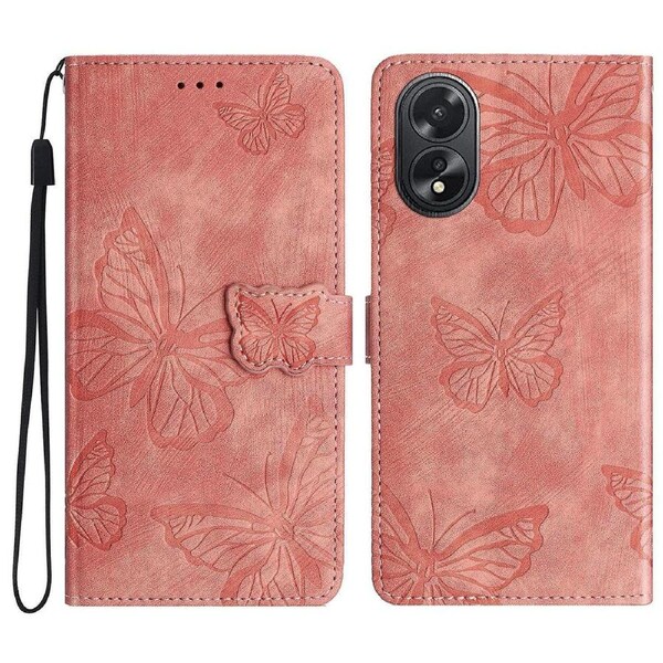 Butterfly Imprinted Leather Skin-touch Phone Cover For Oppo A38 4g/a18 4g, Wallet Design Case