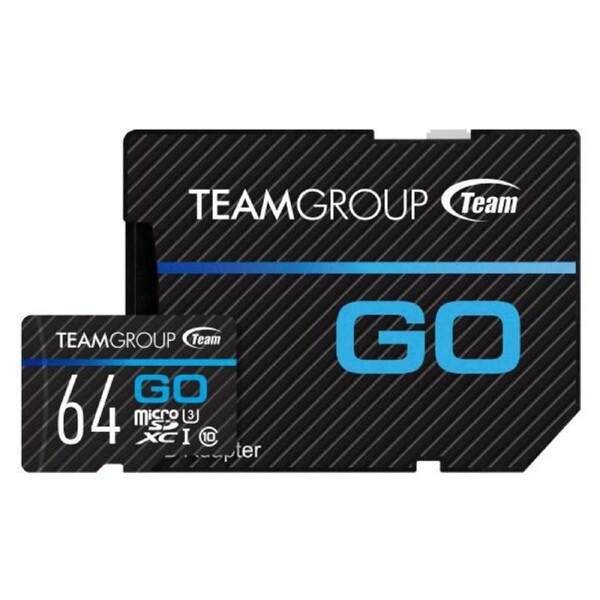 Team Group Go 4K MicroSDXC Memory Card 64GB, R/W (Max) 100MB/s 50MB/s, V30, UHS-I U3 With SD Adapter