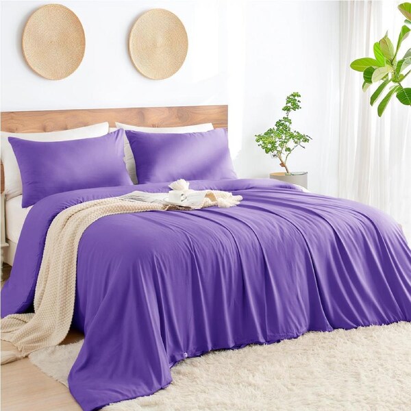 LINENOVA 2000TC Hotel Quality Bamboo Blend Quilt Cover Sets Antimicrobial Breathable Comfort Bedding Set Single / Purple