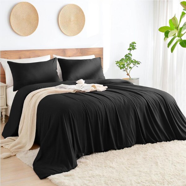 LINENOVA 2000TC Hotel Quality Bamboo Blend Quilt Cover Sets Antimicrobial Breathable Comfort Bedding Set Double / Black